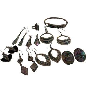 Vintage Mexican Aplaca Silver and Abalone Jewelry Lot